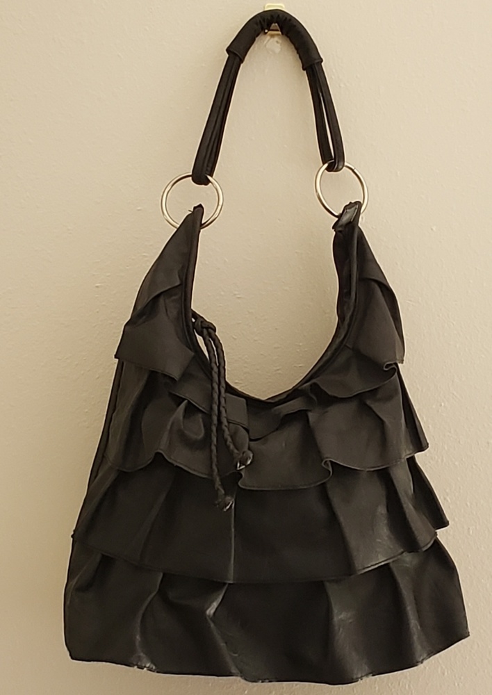 Apostrophe Ruffle Faux Leather Bag